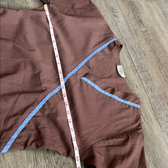 Urbane Scrubs Chocolate Brown Scrub Top with Sky Blue Accents - Picture 4 of 7